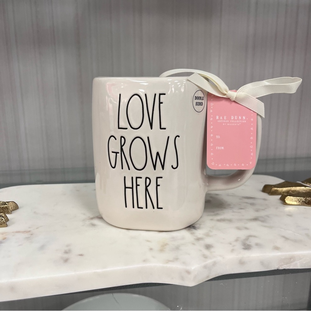 Rae Dunn Artisan Collection Mug with Black Text “Love Grows Here” - Picture 5 of 5